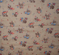VTG Joan Kessler Cotton Fabric Concord Farm & Floral Chicken Cow Sheep Tan Dots