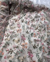 Multicolor Embroidered Floral Lace Fabric Bridal Prom Formal Cottage Granny Core
