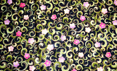 VTG Fabric Traditions Pink Purple Flowers Gold & Black Cotton Print Fabric 39×44