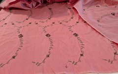 Dusty Pink – Rose & Leaves Embroidered Dupioni Silk Fabric Romantic Shabby Chic