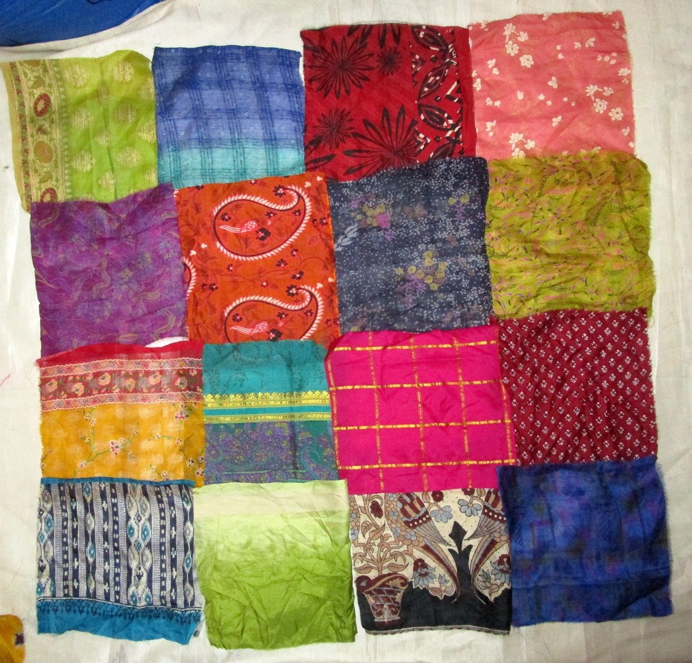 BB LOT PURE SILK Antique Vintage Sari Fabrics REMNANT 24 pcs 8inch MIXED COLORS