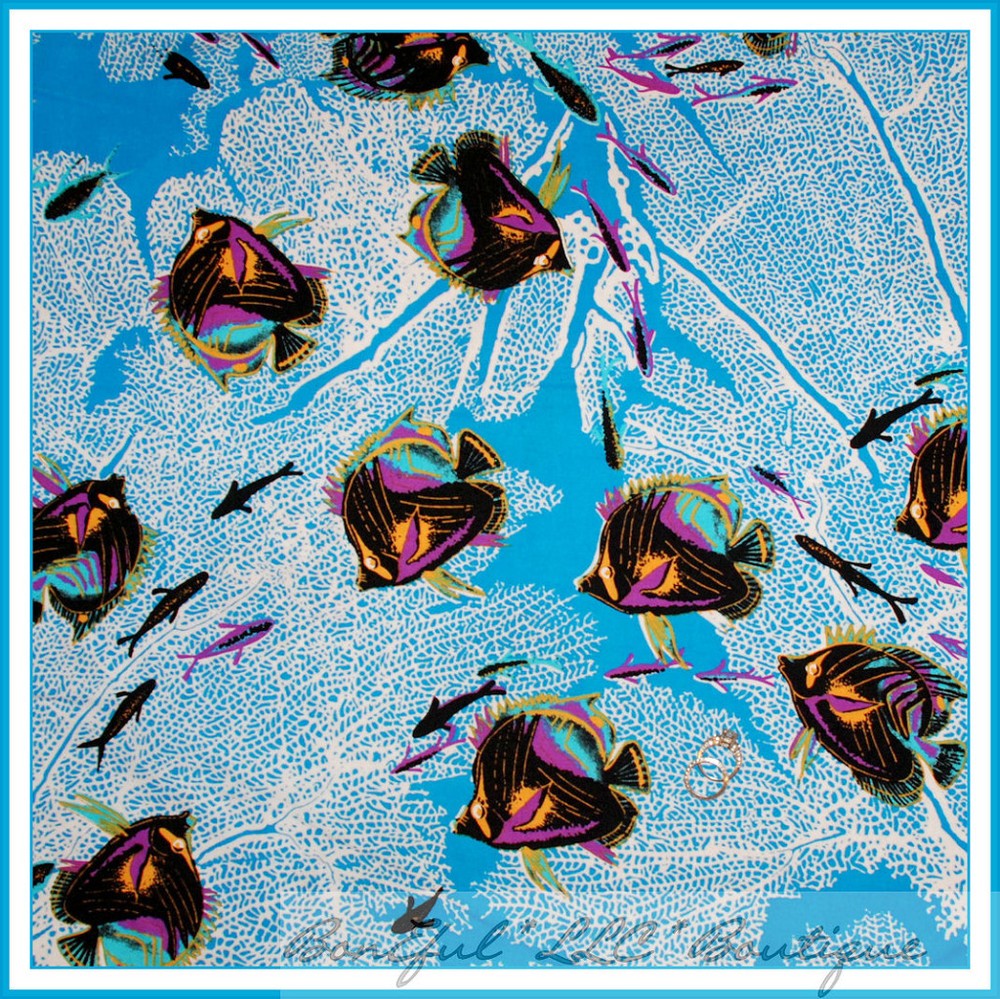 BonEful Fabric FQ Cotton Quilt Aqua Blue Water Tropical Rainbow Sea FISH School