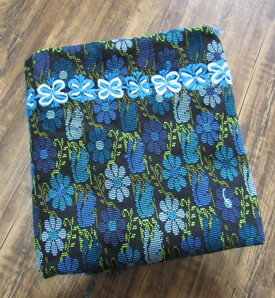 Blue Floral Squirrel Jacquard Tapestry Upholstery Fabric Embroidery 2.19 yds MCM