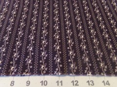 1 YD X 42″ VINTAGE BLACK W/WHITE FLORAL STRIPES UNIQUE NEW COTTON #8000