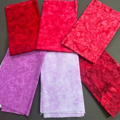 Pink Red Purple Fabric Lot Fat Quarters Quilting Cotton Batik + Mettler Thread