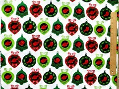 FAT QUARTER CARDINALS CHRISTMAS ORNAMENTS BULBS BIRDS 100% COTTON FABRIC FQ
