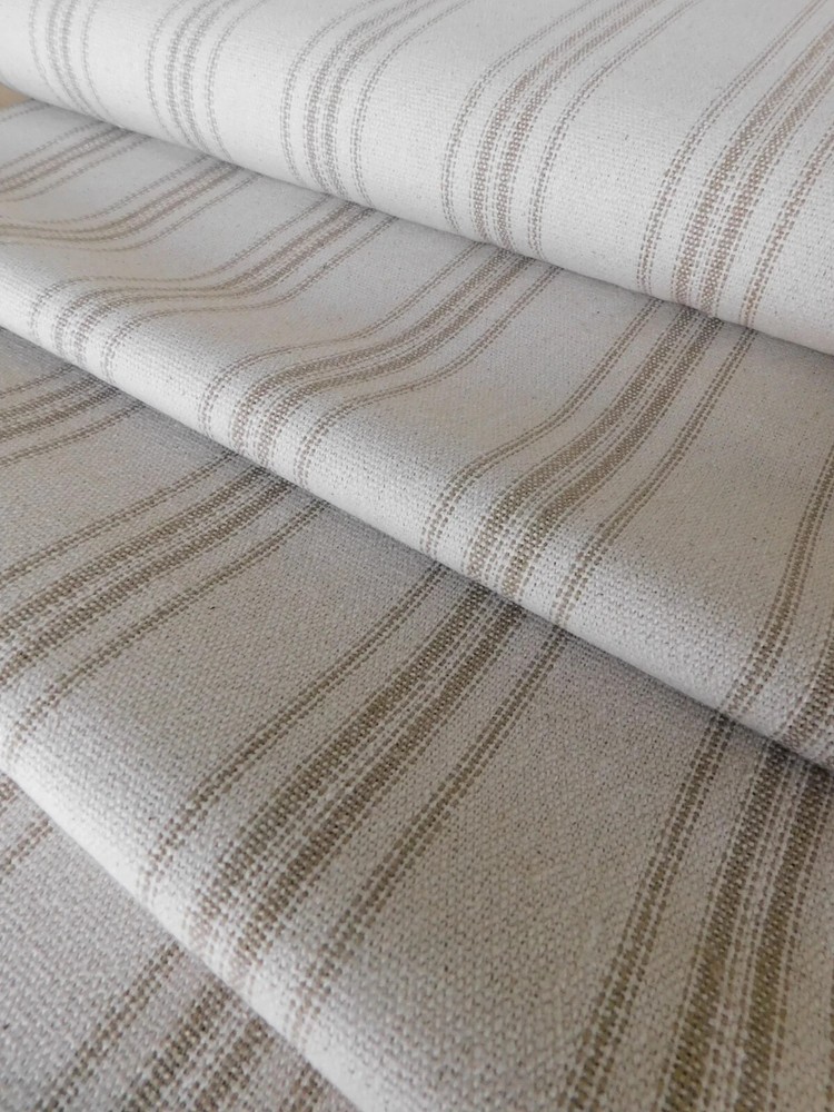 Grain Sack | Feed Sack Fabric | Tan 12 Stripe | Beige Background | 54″ Wide