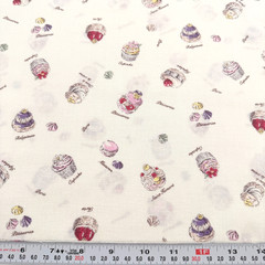 Yuwa Parisian Pastry Desserts Macaron Cotton Fabric HALF YARD Remnant 18″ x 43″
