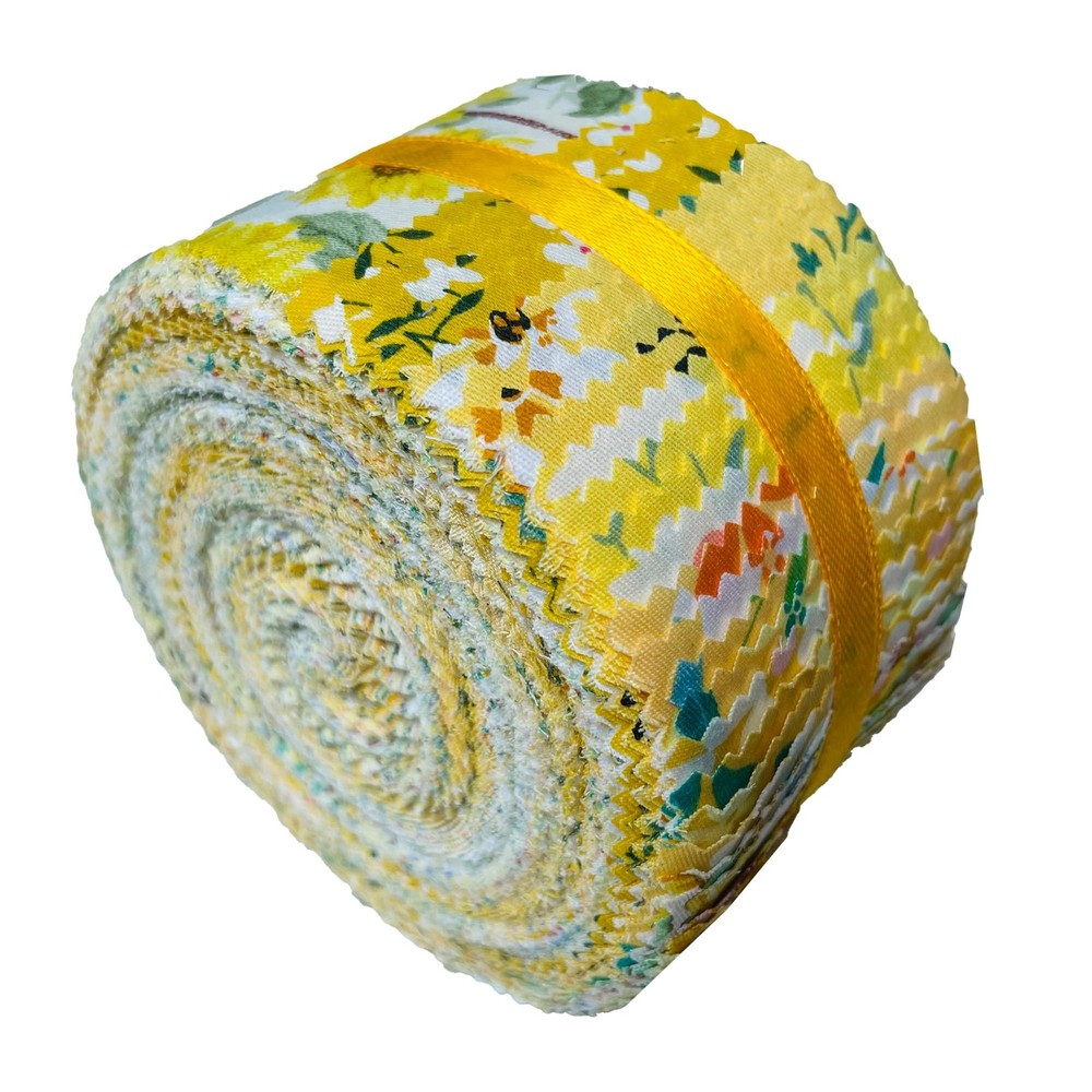 40 PCS Jelly Roll Fabric PreCut Strip 2.5×44 Inch Cotton Yellow Floral