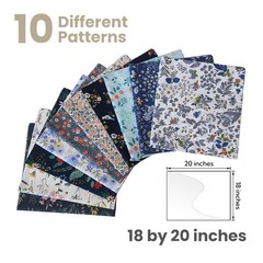 10 PCS Blue Floral 18×20 inch Cotton Fabric Fat Quarters for Crafts Sewing