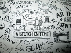 Sewing Chalk Words Mannequins Sew Items Black White Cotton Fabric BTHY