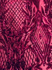 Francesca DARK PINK Vines and Diamonds Pattern Sequins on Dark Pink Mesh Lace F