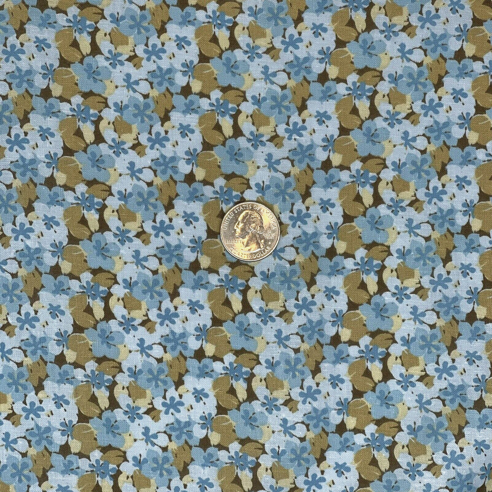 Oakhurst Signature Floral Cotton Fabric Blue Flowers Tan Brown Mini Quilt 97×44
