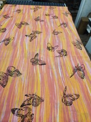 Retro Vintage Butterfly Striped Fabric 50s60s Lightweight Orange Yellow Retro