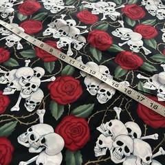 ALEXANDER HENRY 2.5 yards x 42 inches “SKULLS” and Roses 2001 Fabric Quilting