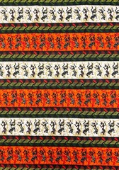Orange Tribal Mask & Dancer Drum Stripe – 100% Cotton 45″ width sell by 6 yards