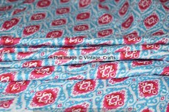 5 Yard Hand Block Ikat Printed Handmade Cotton Indian Natural Sanganeri Fabric