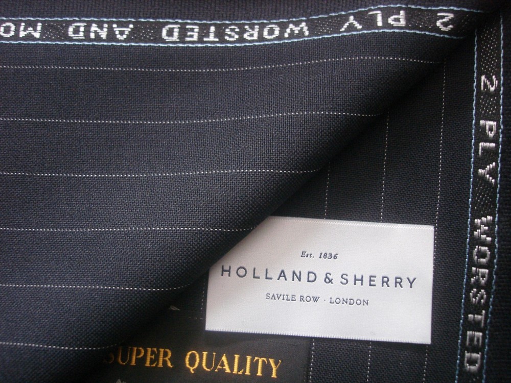 Holland & Sherry 2 PLY WOOL & MOHAIR Dk Navy SUITING FABRIC MADE IN ENGLAND 3.5m