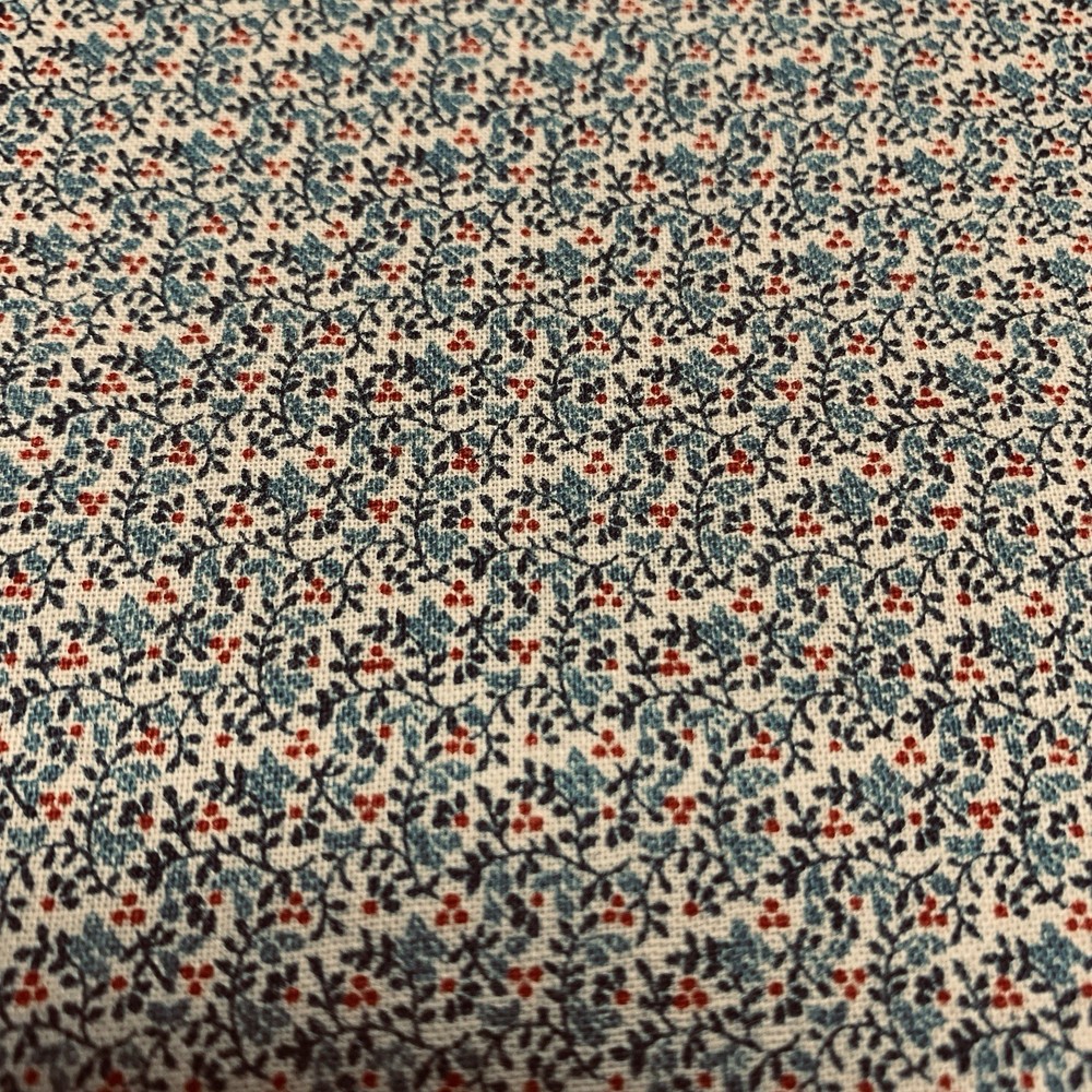 Vtg Allover Floral Fabric By Marcus Brothers Lt Blue Dark Blue Red On Beige BTHY
