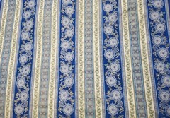 4.4 Yards Blue Gold Floral Stripe Hi-Fashion Fabrics Quilt Cotton Fabric 44″ W