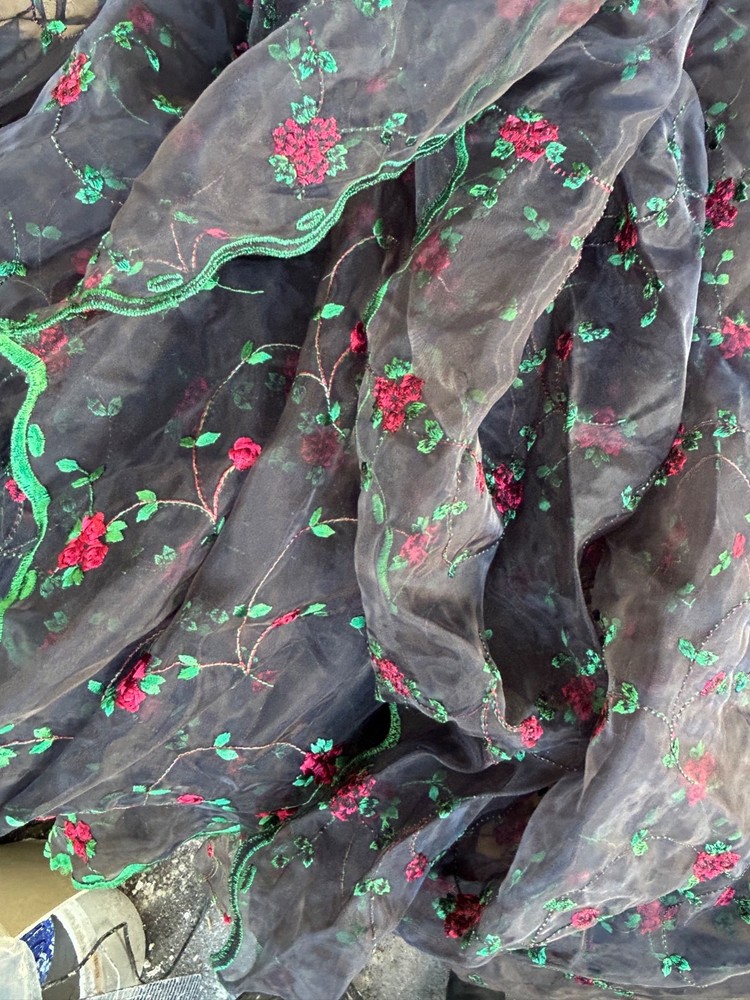 Embroidered Roses Floral sheer Fabric By the Yard 51″ Wide