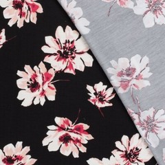 1M X 1.45M Viscose Nylon Crepe Flowers Black