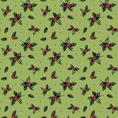 Riley Blake Designs Christmas Holly Green 100% Quilting Cotton 45″ wide BTY