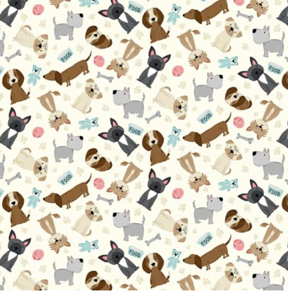 Paw-sitively Awesome Tossed Dogs Cotton Fabric 18” x 44” 100% Cotton