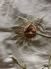 FAUX SILK FLOWERS EMBROIDERED~DRAPERY UPHOLSTERY Sold By The Yard – Champagne