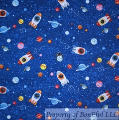 BonEful Fabric FQ Cotton Quilt Black Sky Star Planet Space Ship Shuttle Galaxy S