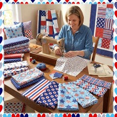 Hahafelt 80 Pcs 10”x10” Patriotic Quilting Fabric Square Red Blue White Fab…