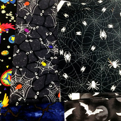 Fabrics Rectangular Cotton Halloween Black Orange Cats Bats Webs 8 Pieces