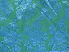 Vintage Teal Green Floral Silk Cut Fabric 1.3 yds x 12 yds Roses