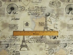 VINTAGE PARIS EIFFEL TOWER MAP SCRIBE TANS COTTON FABRIC FQ