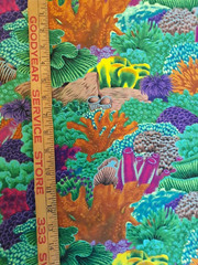 3 YD Vintage Cotton Fabric Psychedelic Groovy Tropical Reef Bright Colorful