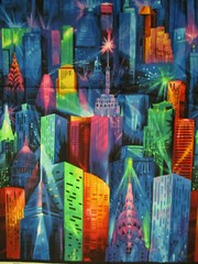 NYC NEW YORK CITY BUILDINGS LANDMARKS BLUE BRIGHT COTTON FABRIC FQ