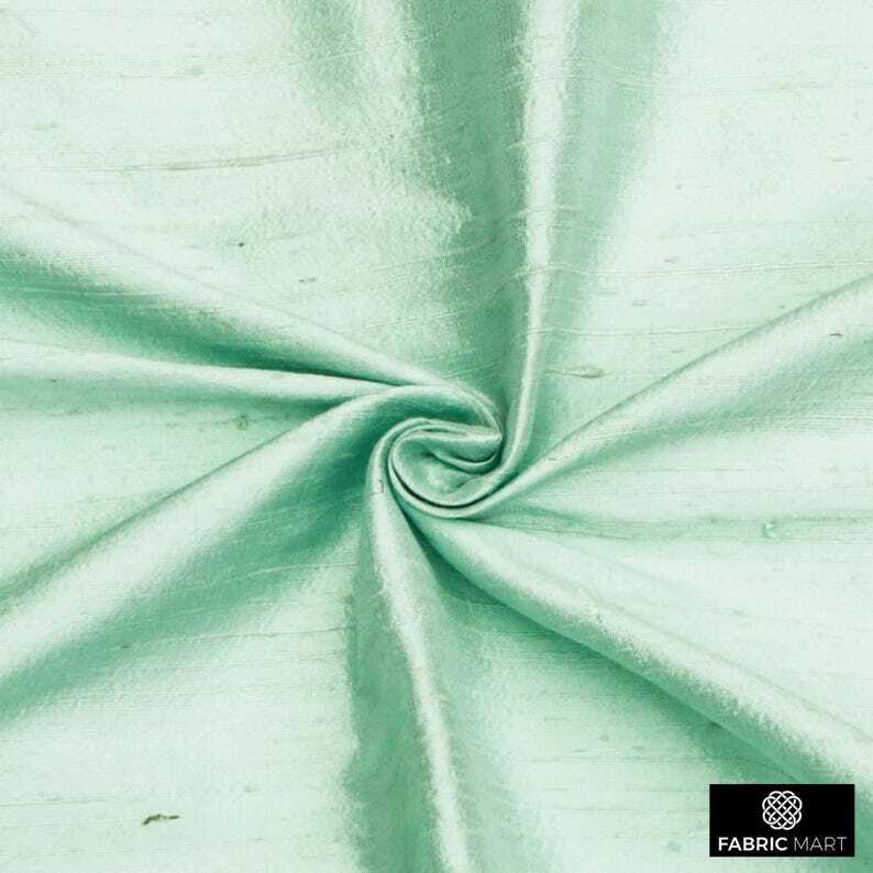 Mint Green 100% Pure Silk Fabric By The Yard, 41 inches width Green Silk Fabric