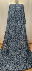 100% Silk Batiste Indigo Blue Paisley Print Fabric By The Yard 54 Inches Wide