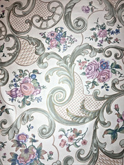 Anna Ruben 1990 Cotton Sateen Fabric Country Cottage Floral Lace Scrolls 4 yds.