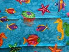 Cranston Fabric Tropical Fish Ocean Seahorse Starfish 56″ X 45” Bright Blue Aqua