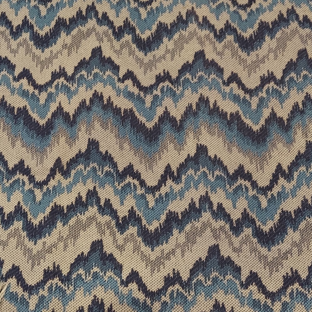 Upholstery Fabric Chevron Flame Stitch Tapestry Blue Ivory Navy 2.944 yards VTG