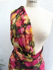 Ikat Floral Sheer Polyester Chiffon Fabric Magenta Multi 61” W X 2.33 yds (84”)