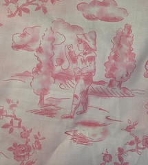 Toile Victorian Children Playing White/Pink Cotton Fabric 44″ Wide