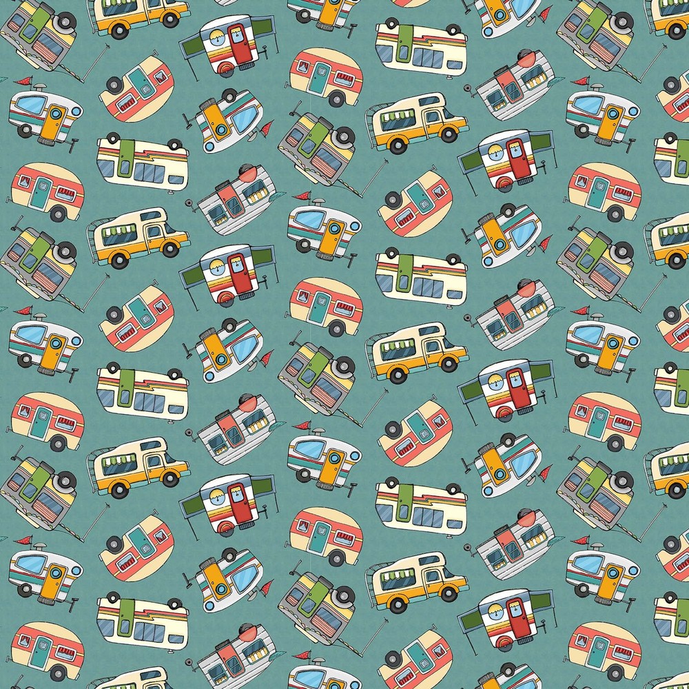 Travel Fabric | Adventure Awaits RV Camper Toss Blue | Blank YARD