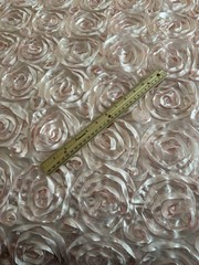 3 Yards 58″ Rosette Satin Fabric PINK 3D Roses Princess Wedding Dress Draping