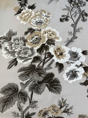 Schumacher Fabric 174453| Pyne Hollyhock, Grisaille Cotton Fabric 2 Yards