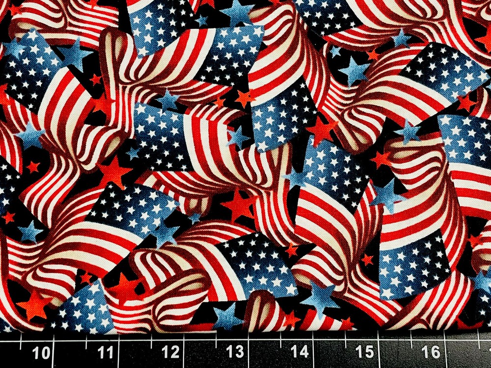 Tina Scrap 9″x21″ Red Blue American Flag Stripe Star US Military Cotton Fabric