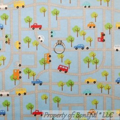 BonEful FABRIC FQ Cotton Flannel Quilt Blue Boy Truck Car Road Map Tree B&W Dot