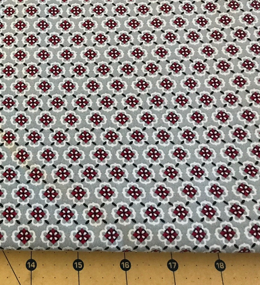 Gray and Red Small Print 100% cotton fabric sold by the yard #2382