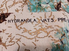 Vtg Mid Century Hydrangea Floral Barkcloth Fabric Blue Gold Brown Remnants 47×31